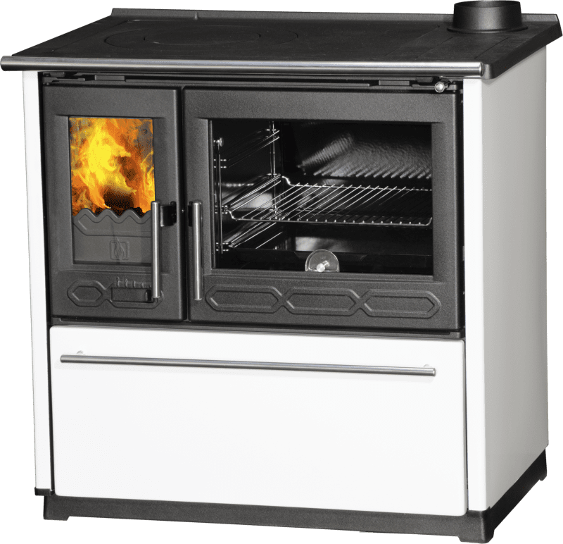 Cuisinière à bois 8Kw 850 glas blanc gauche – Plamen